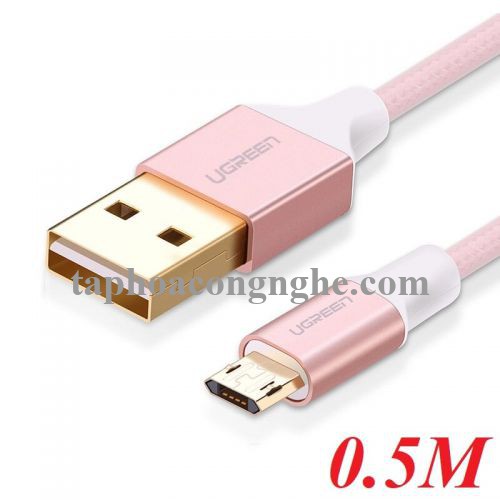 Ugreen 30854 0.5M màu Hồng Cáp sạc truyền dữ liệu USB 2.0 sang MICRO USB dây bọc nhựa PVC US223 30030854